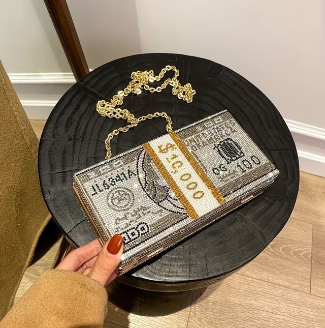 Premium Dollar Clutch - Gold with Chain