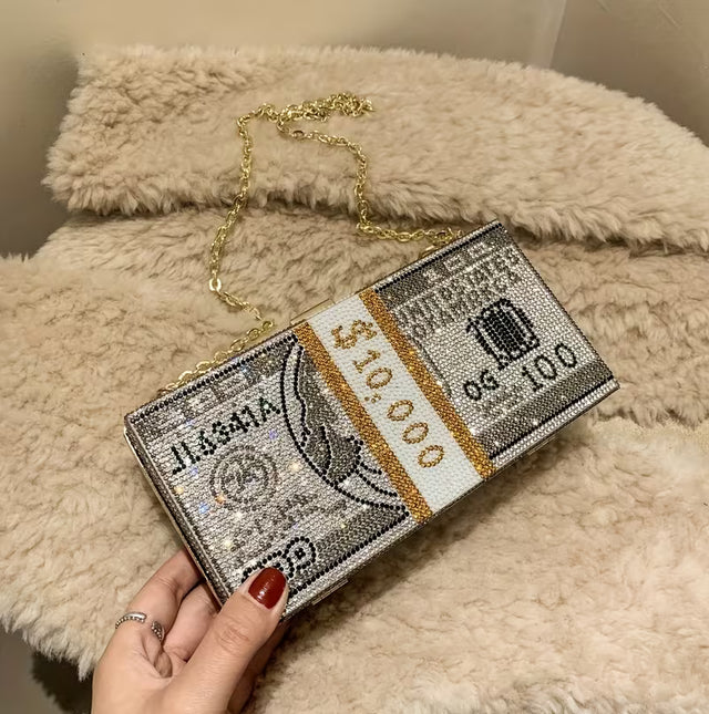 Premium Dollar Clutch - Gold with Chain