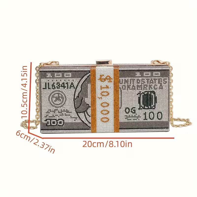 Premium Dollar Clutch - Gold with Chain