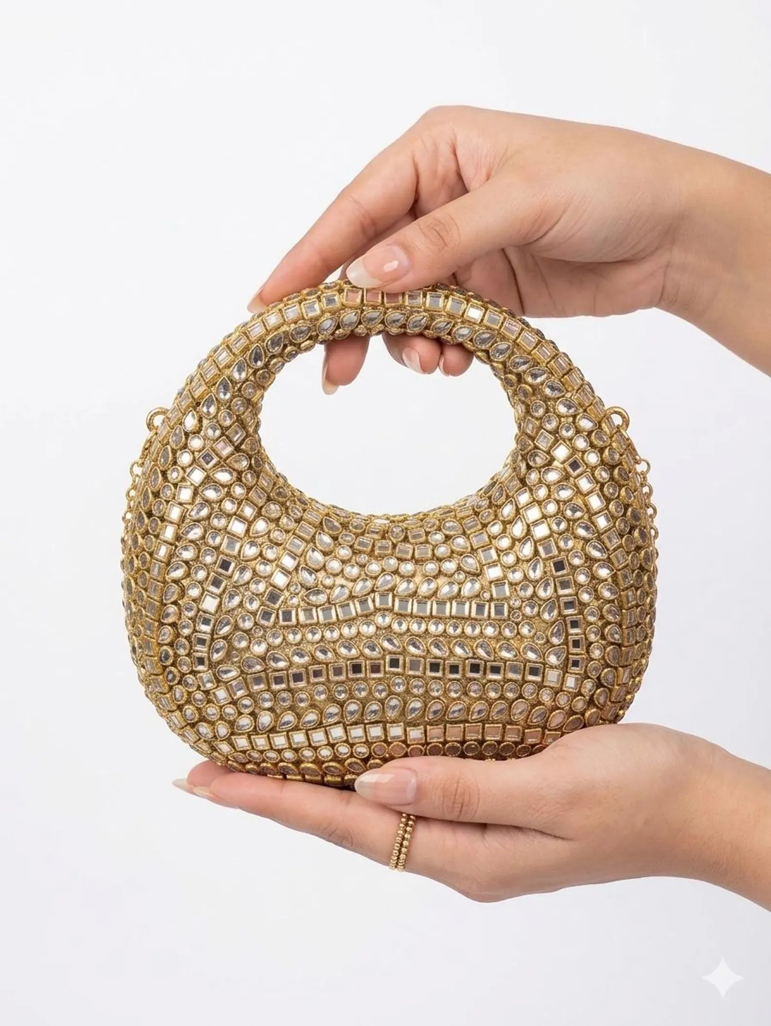 Viral Kundan Moon Clutch with Chain