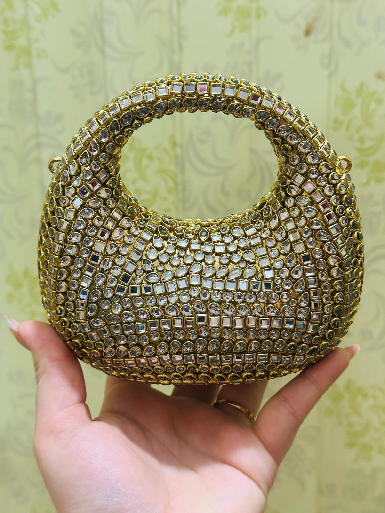Viral Kundan Moon Clutch with Chain