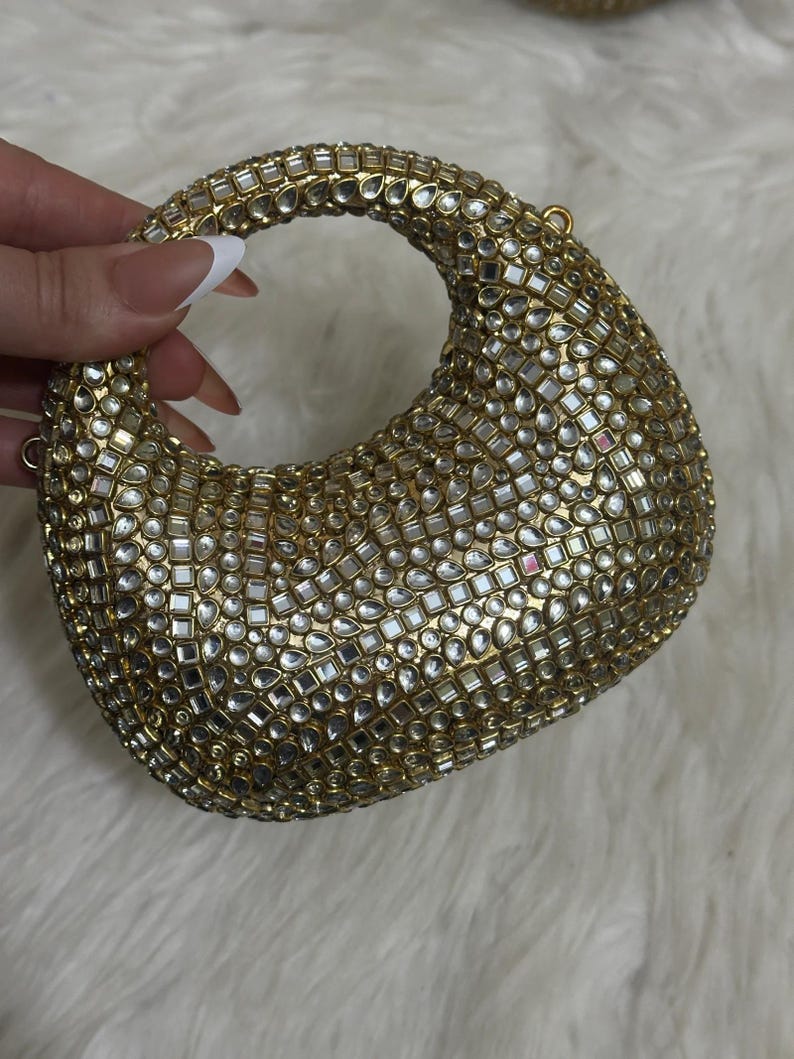 Viral Kundan Moon Clutch with Chain
